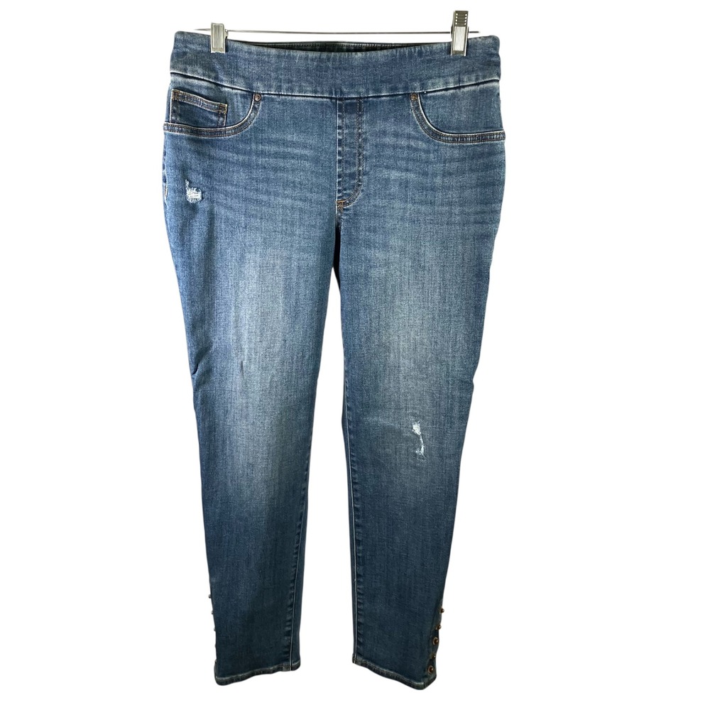 Chico's Legging Ankle Jeans Womens Size 6R Denim Pull On Distressed Buttons